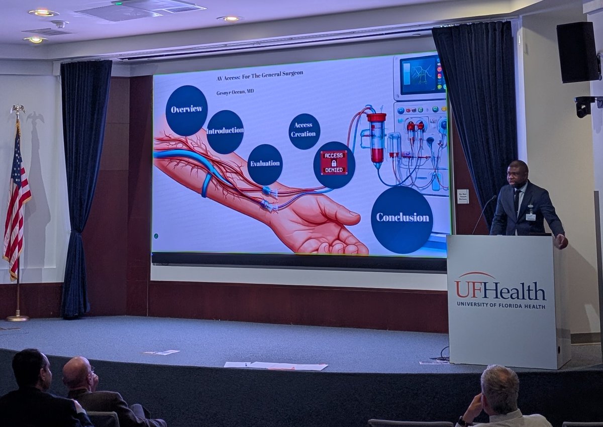 ErinMMobley's tweet photo. ๐ข๐ข Happening now at @UFMedicineJax ๐ข๐ข
@UFJaxSurg faculty member Dr. Gesnyr Ocean is presenting #GrandRounds ๐
Fundamentals of arteriovenous access and management for the #GeneralSurgeon
๐ฅโ๏ธ๐ฅผ๐ฉบ๐ฃ๏ธ๐ฉธ https://t.co/6BOJuCTT3i