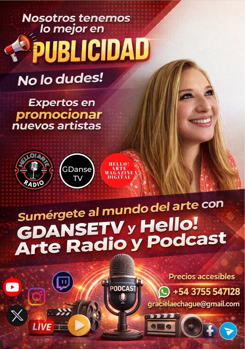 🎯 ¿Querés que tu arte llegue más lejos?

En GDANSETV y Hello! Arte Radio &amp; Podcast tenemos lo mejor en publicidad cultural.

📢 Somos expertos en promocionar nuevos artistas.