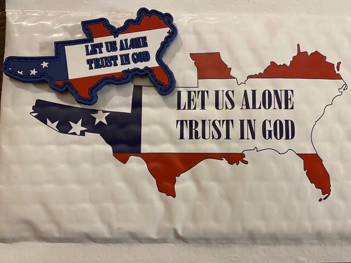 beauregardsshop's tweet photo. "Let Us Alone - Trust In God" morale patches shipping out! The design is based on the Confederate recognized border, with the motto carried from the flag of the 6th Louisiana (but many other flags have combinations of this statement).
https://t.co/0M5ICNKatQ
#moralepatch #letusalone #trustingod #confederateflags #confederate #civilwar #American