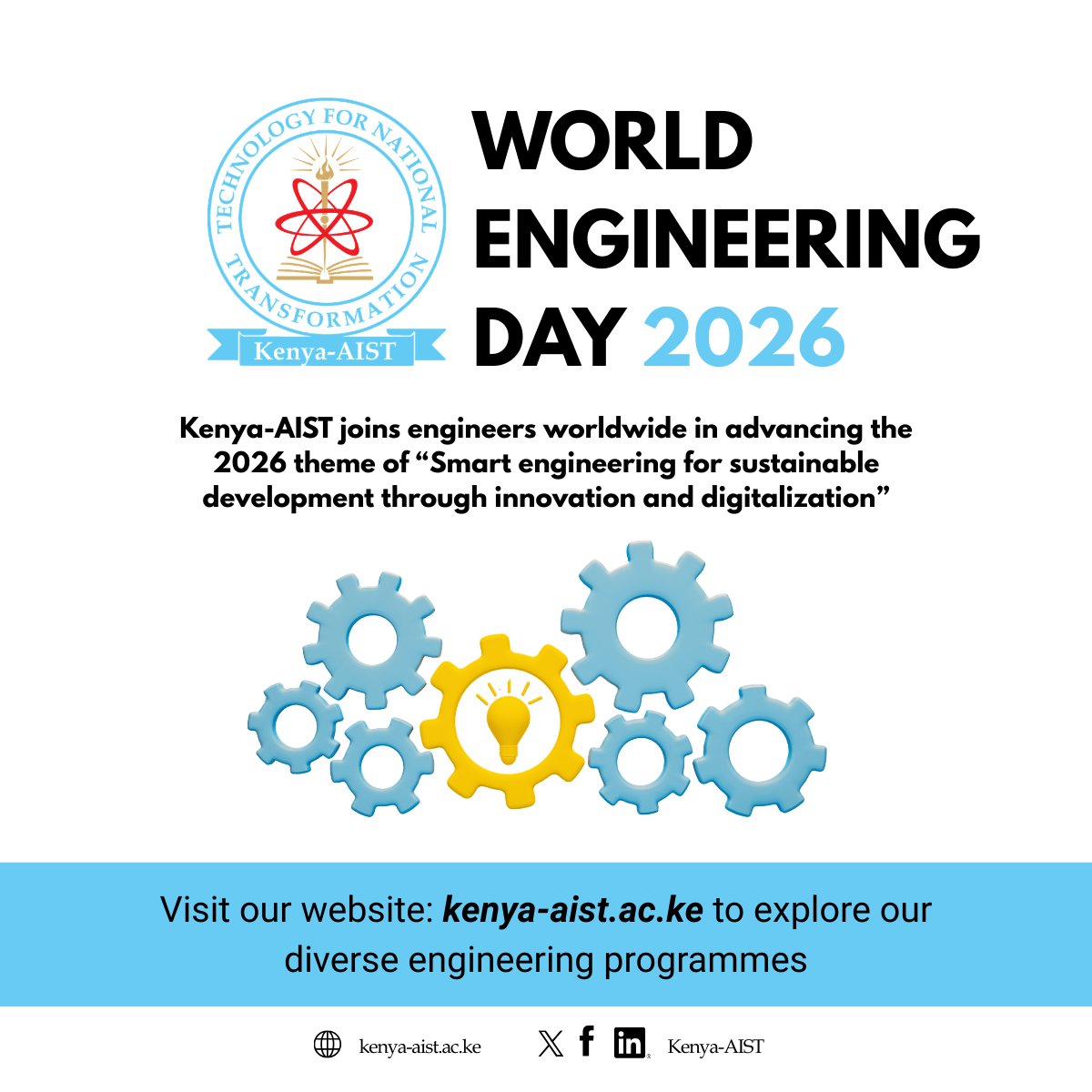 Kenya_aist's tweet photo. Kenya-AIST joins the global community in celebrating the remarkable contributions and achievements of engineers who are shaping our future. #WorldEngineeringDay #WED2026 #EngineeringForChange https://t.co/mxFl6rkyZ2