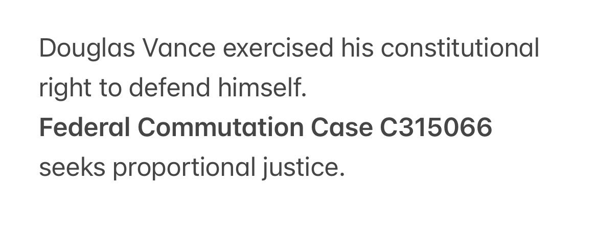 Justice4Douglas's tweet photo. No one should be punished for going to trial.

@POTUS @EagleEdMartin @counswarrington  @GraziellaPastor 
@MichaelRCaputo @thetargetedshow 
 @PeterTicktin @AliceMarieFree @Jim_Jordan @Weaponization @JudiciaryGOP  #WeaponizedDOJ #FreeDougVance #Lawfare2026  #Clemency2026 https://t.co/D95iBS4grV