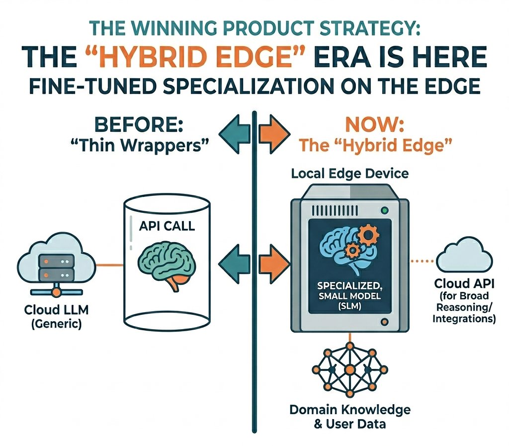 Stop building wrappers. Start building Specialized Brains 🧠
The winning architecture for 2026:
- Local/Edge: Fine-tuned small models for core tasks (Speed + Privacy)
- Cloud: Generalist APIs only for broad knowledge
Differentiation comes from the fine-tuning, not API key
