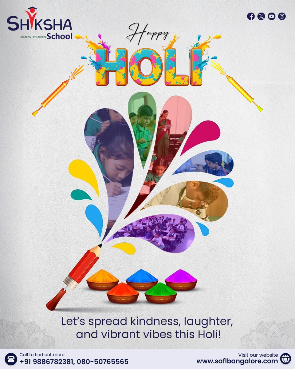 saflschool's tweet photo. Happy Holi from Shiksha School – Academy for Learning🌈📚✨
May the vibrant colors of Holi inspire creativity, spark curiosity, and fill every classroom with joy and positivity. 

#ShikshaSchool #AcademyForLearning #HappyHoli #FestivalOfColors #HoliCelebration #JoyOfLearning https://t.co/YVUyjGinXO