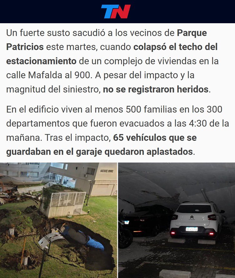 "Parque Patricios":
Por el derrumbe en el estacionamiento de un complejo de viviendas