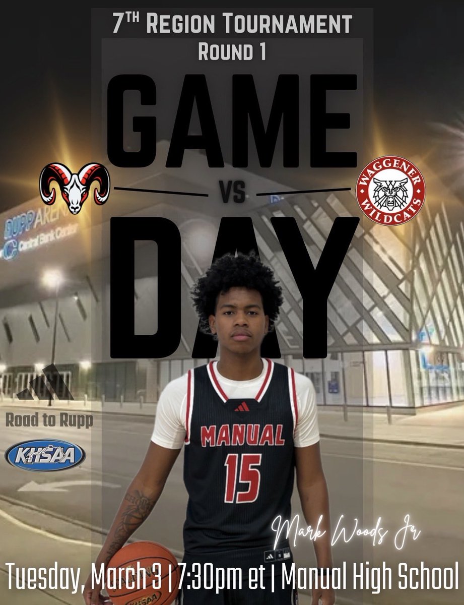 duPontManualBB's tweet photo. GAME DAY!!

| 7th Region Tournament |

🆚 Waggener
📍 Butch Charmoli Gymnasium 
🕢 7:30 PM ET 

#RamsUp #OneTeamOneGoalWin https://t.co/tLIWGOIcSC