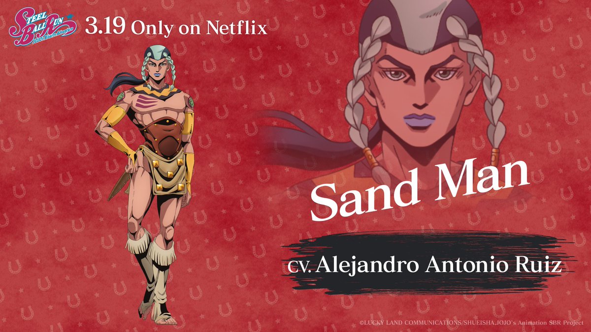 anime_jojo's tweet photo. STEEL BALL RUN JoJo's Bizarre Adventure
1st STAGE (1 episode: 47 mins) Coming March 19!

Enjoy both in sub and dub.
Sand Man (ENG cv. Alejandro Antonio Ruiz)

https://t.co/KqOcGiXwbh
#jojo_anime https://t.co/3i2Uqb4NKs
