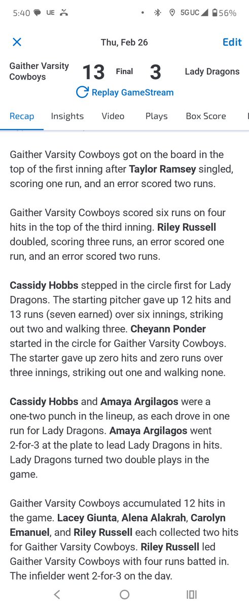AmayaArgilagos's tweet photo. Sad loss against gaither cowboys but we fought hard last few innings!
#uncommited
#junior
#softballrecruiting 
#2027softball https://t.co/4JtNxVFpk1