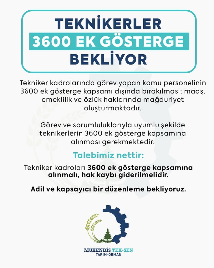 TEKNİKERLER 3600 EK GÖSTERGE BEKLİYOR

Tekniker kadrolarında görev yapan kamu personelinin 3600 ek gösterge kapsamı dışında bırakılması; maaş, emeklilik ve özlük haklarında kayıplara yol açmaktadır.

Görev ve sorumluluklarıyla uyumlu şekilde teknikerlerin de 3600 ek gösterge