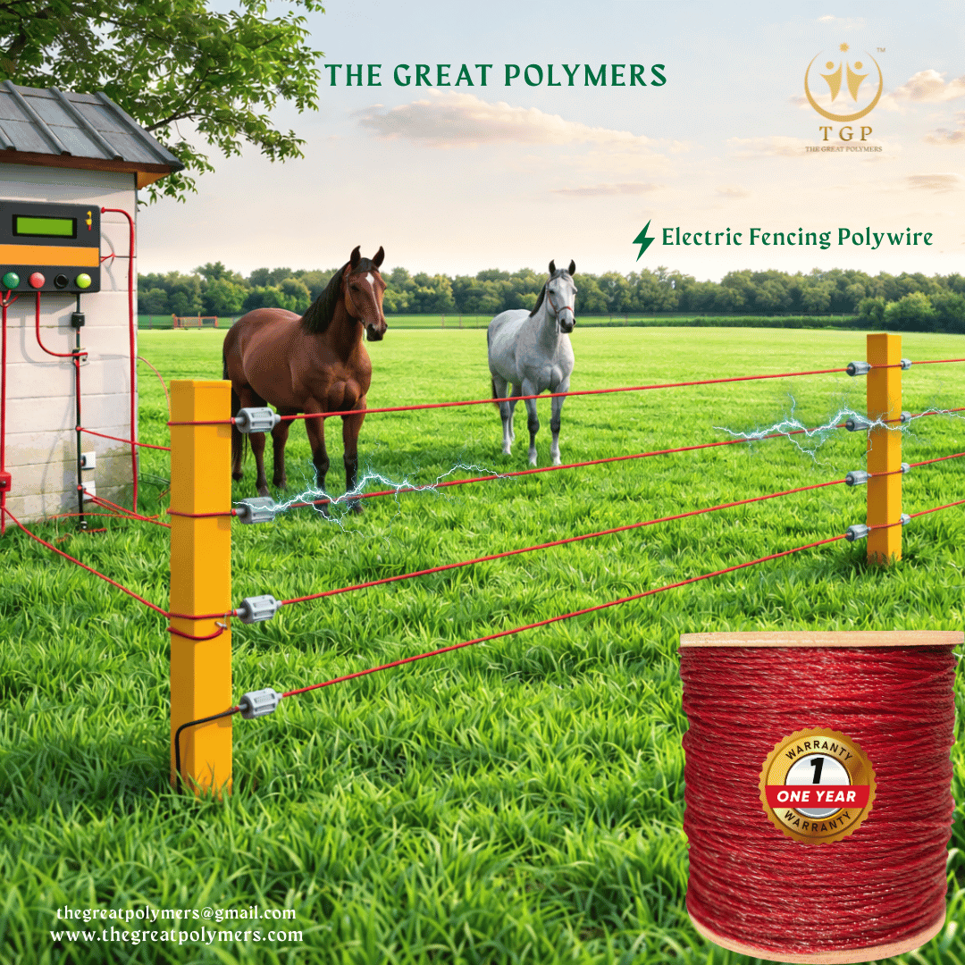 thegreatpolymer's tweet photo. High Visibility Livestock Protection Electric Fence Wire - 1 Year Guaranteed Rust & Breakage Protection– THE GREAT POLYMERS/INDIA

Whatsapp Number +91 8160345999
https://t.co/yg56MicRiW

#ElectricFence #PolyWire #LivestockFencing #FarmSupplies #HorseFencing #CattleManagement #AgricultureIndia #FarmLife #HeavyDuty #TheGreatPolymers