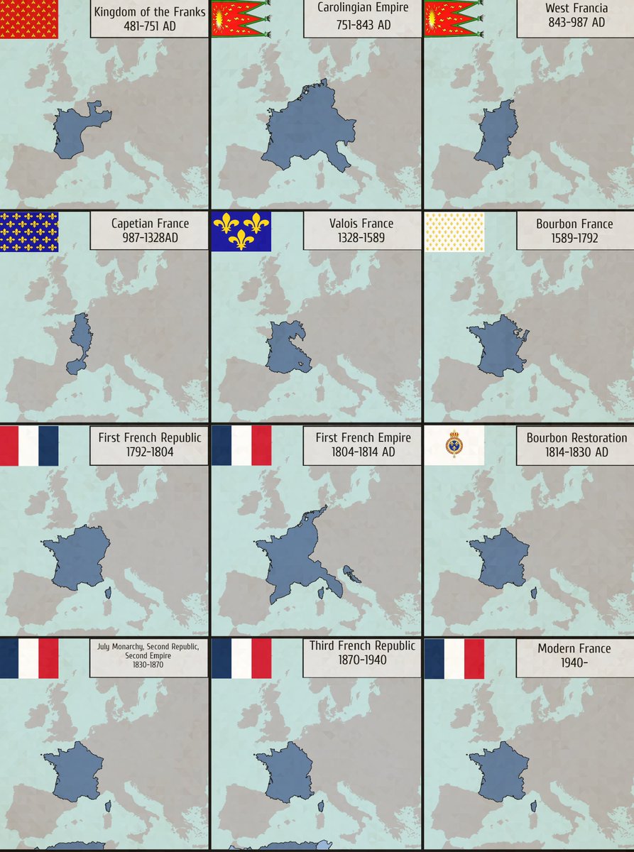 🇫🇷 France's changing borders in Europe since 481 AD.