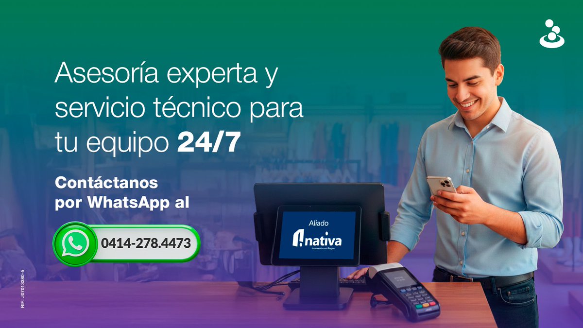 Banesco's tweet image. Mantener tu #PuntoDeVenta operativo es muy sencillo. Ante cualquier duda o requerimiento, cuentas con soporte técnico 24/7 vía WhatsApp. 📲

Escríbenos al (0414) 278.4473 y recibe la atención   especializada que tu negocio merece. 💚

#BanescoContigo #AtenciónWhatsApp