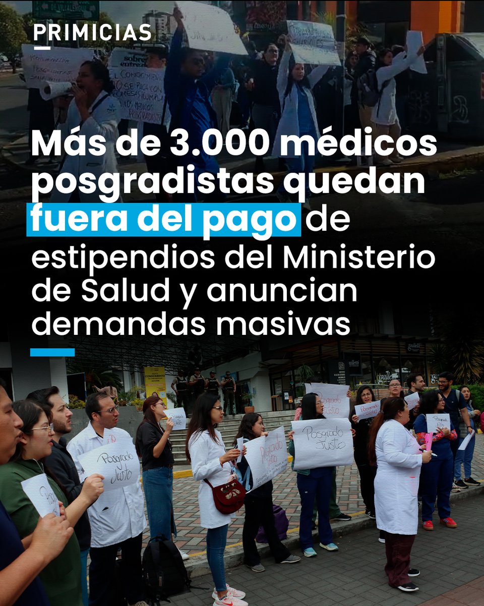 El Acuerdo Ministerial 00026-2025 entrará en vigencia en abril y beneficiará solo a las nuevas cohortes. El gremio médico prepara una ola de acciones de protección por la exclusión de quienes ya trabajan en los hospitales del país. prim.ec/gguA50YooW8