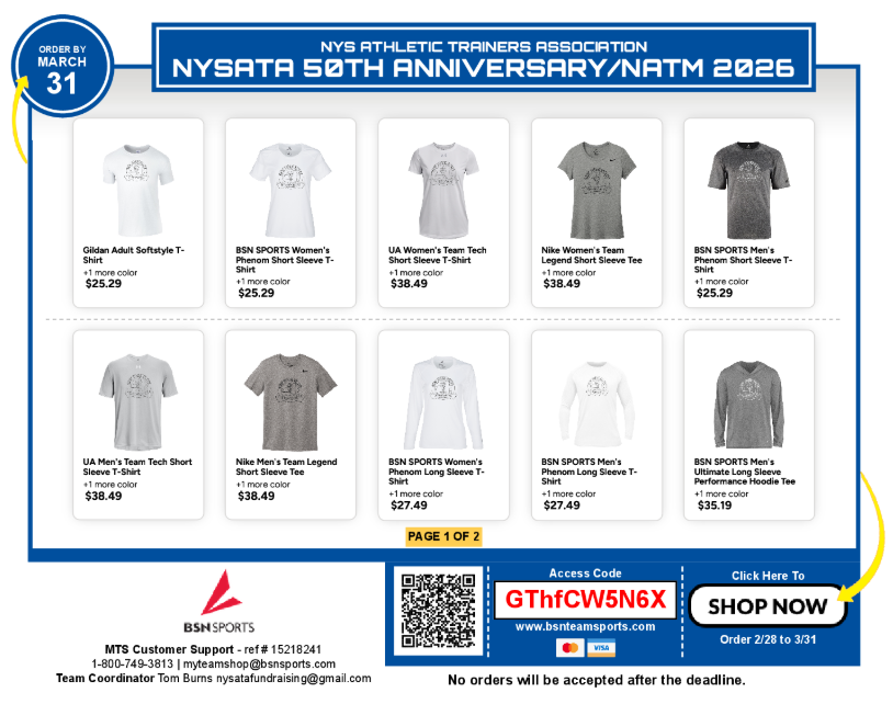 DieselDave22's tweet photo. The @GO_NYSATA  50th Anniversary Shop is LIVE 🎉
👍Throwback OG logo + National Athletic Training Month 
⚡ 5–7 day delivery
Respect the history. Represent the profession. Celebrate the month.
Shop now: https://t.co/1t2aHX35JJ
#NYSATA #NATM2026 #AT4ALL @SOATS_ATs https://t.co/8fDcopN5IG