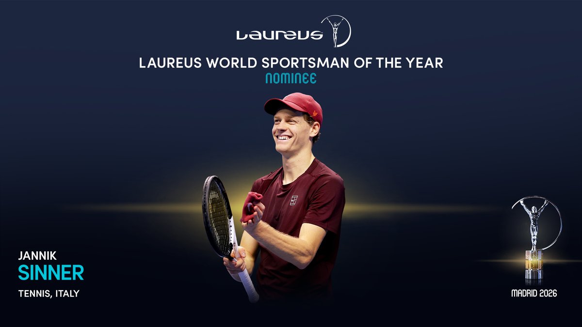 <a href="/carlosalcaraz/">Carlos Alcaraz</a> <a href="/atptour/">ATP Tour</a> <a href="/rolandgarros/">Roland-Garros</a> <a href="/usopen/">US Open Tennis</a> <a href="/PSG_inside/">Paris Saint-Germain</a> <a href="/PSG_English/">Paris Saint-Germain</a> <a href="/Ligue1/">Ligue 1 McDonald's</a> <a href="/Ligue1_ENG/">Ligue 1 English</a> <a href="/ChampionsLeague/">UEFA Champions League</a> <a href="/mondohoss600/">Mondo Duplantis</a> <a href="/WorldAthletics/">World Athletics</a> <a href="/SvenskFriidrott/">Svensk Friidrott</a> <a href="/marcmarquez93/">Marc Márquez</a> <a href="/MotoGP/">MotoGP™🏁</a> <a href="/ducaticorse/">Ducati Corse</a> <a href="/WeAre93/">WE ARE 93</a> <a href="/TamauPogi/">Tadej Pogačar</a> <a href="/LeTour/">Tour de France™</a> <a href="/TeamEmiratesUAE/">@UAE-TeamEmirates</a> <a href="/UCI_cycling/">UCI</a> In 2025, Laureus World Sportsman of the Year Nominee, Jannik Sinner reached all four Grand Slam finals, winning the Australian Open and Wimbledon

He ended the season with a 58-6 win-loss ratio and secured the ATP Finals title on a home court in Turin

#Laureus26