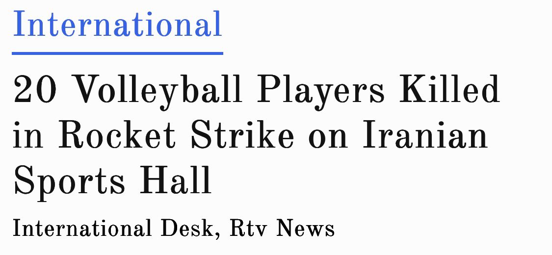 Arda_swe81's tweet photo. 🚨🚨ISRAEL killed 20 IRANIAN 🏐 volleyball players - IRAN is known for their volleyball skills and international victories - ISRAEL just killed 20 never to be known Olympic Champions 🚨🚨
#iran #israel #volleyball #death #lamared #IranIsraelWar #IranWar https://t.co/Pzmd2ekluo
