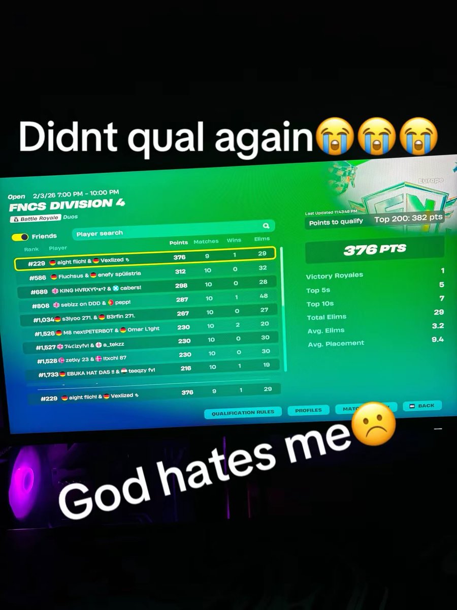 vexlizedFN's tweet photo. LFD Div4 1kPR+ be Fragger
5x Top 210-300 in Div4
DM sn.vex on Discord https://t.co/G5EF3r4Rxv