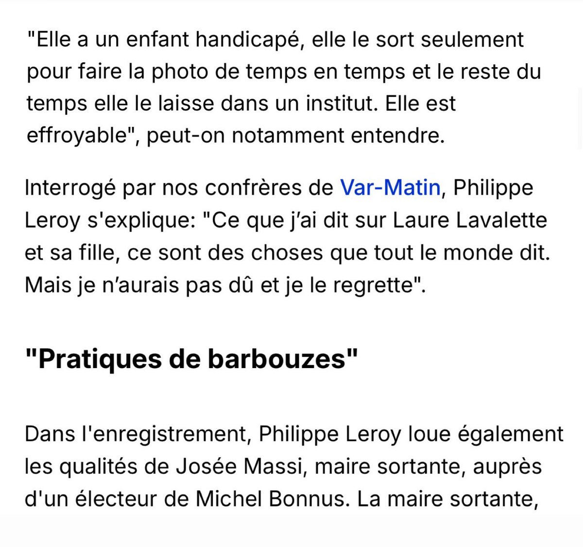 Il ne s’excuse pas : « ce sont des choses que tout le monde dit. »

Dont acte. Je demande à <a href="/marinetondelier/">Marine Tondelier</a> et <a href="/faureolivier/">Olivier Faure</a>, présents il y a encore quelques temps à Toulon, de retirer leur soutien à ces ignobles personnages.