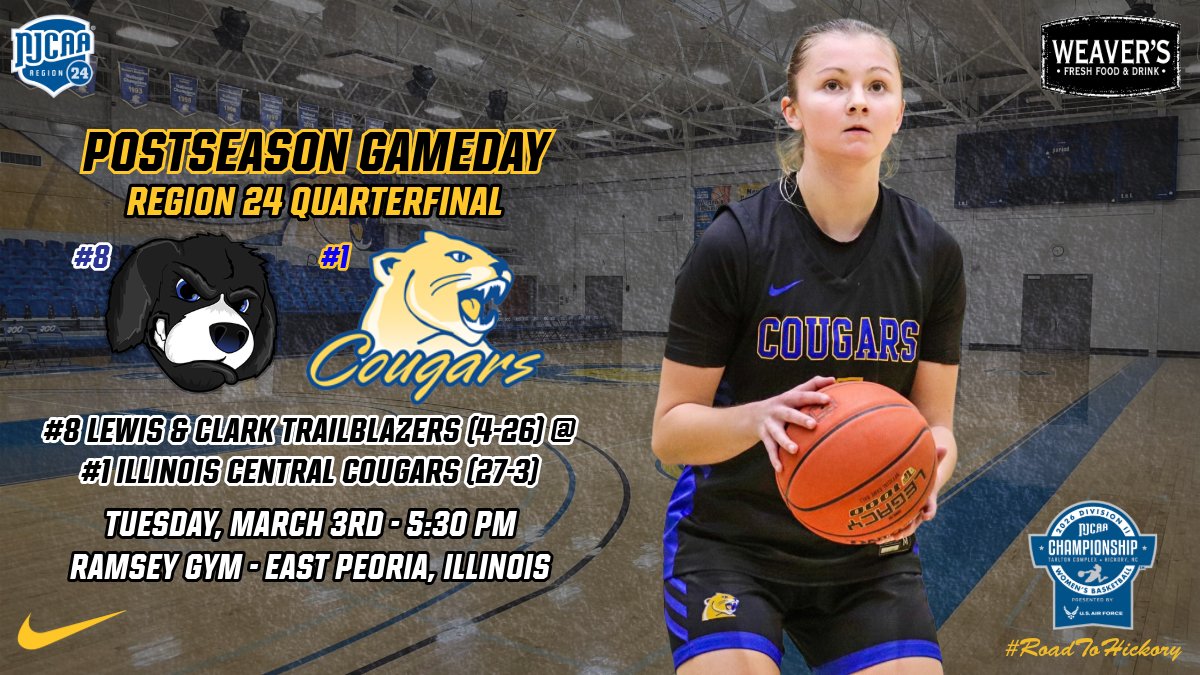 ICC_CougarsWBB's tweet photo. It's time for postseason basketball!

🏆 | Region 24 Tournament Quarterfinal
🏀 | #1 COUGARS
🆚 | #8 Lewis &amp; Clark
📍 | Ramsey Gym
🕰️ | 5:30 PM
📺📻 | https://t.co/4Qw4EdFOec

#ALLIN #NJCAAwbb #ROLLCOUGS https://t.co/aCQGuRXMLu