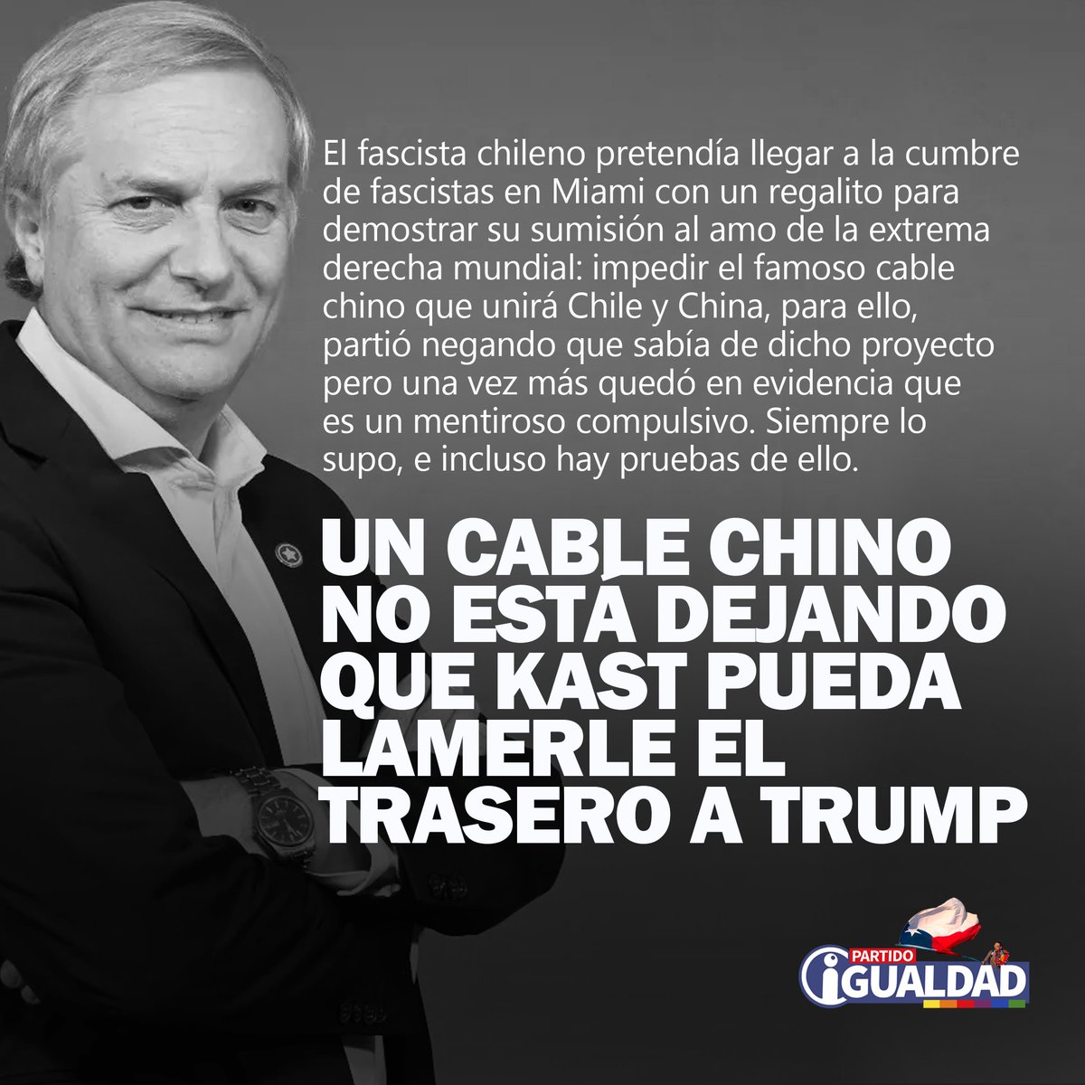 Para Donald Trump, el depravado, hoy todo es cancha y el empeño es achicarle el planeta a China, para ello cuentan con una legión de extremistas de derecha que sin pensar en el interés nacional de sus países juegan las cartas imperiales. 

Kast, invitado a una cumbre de fascistas