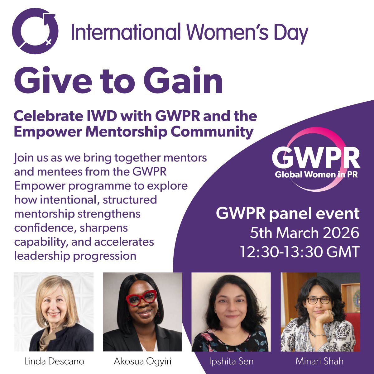 globalwpr's tweet photo. This year’s #InternationalWomensDay theme is #GivetoGain, and that’s exactly what we’ll be exploring in two days time. Join us and our panel of experts to explore how being part of a mentoring programme offers growth, perspective and confidence. 👇

https://t.co/CDBc2Pj0Wn https://t.co/7AU5tQrDqw