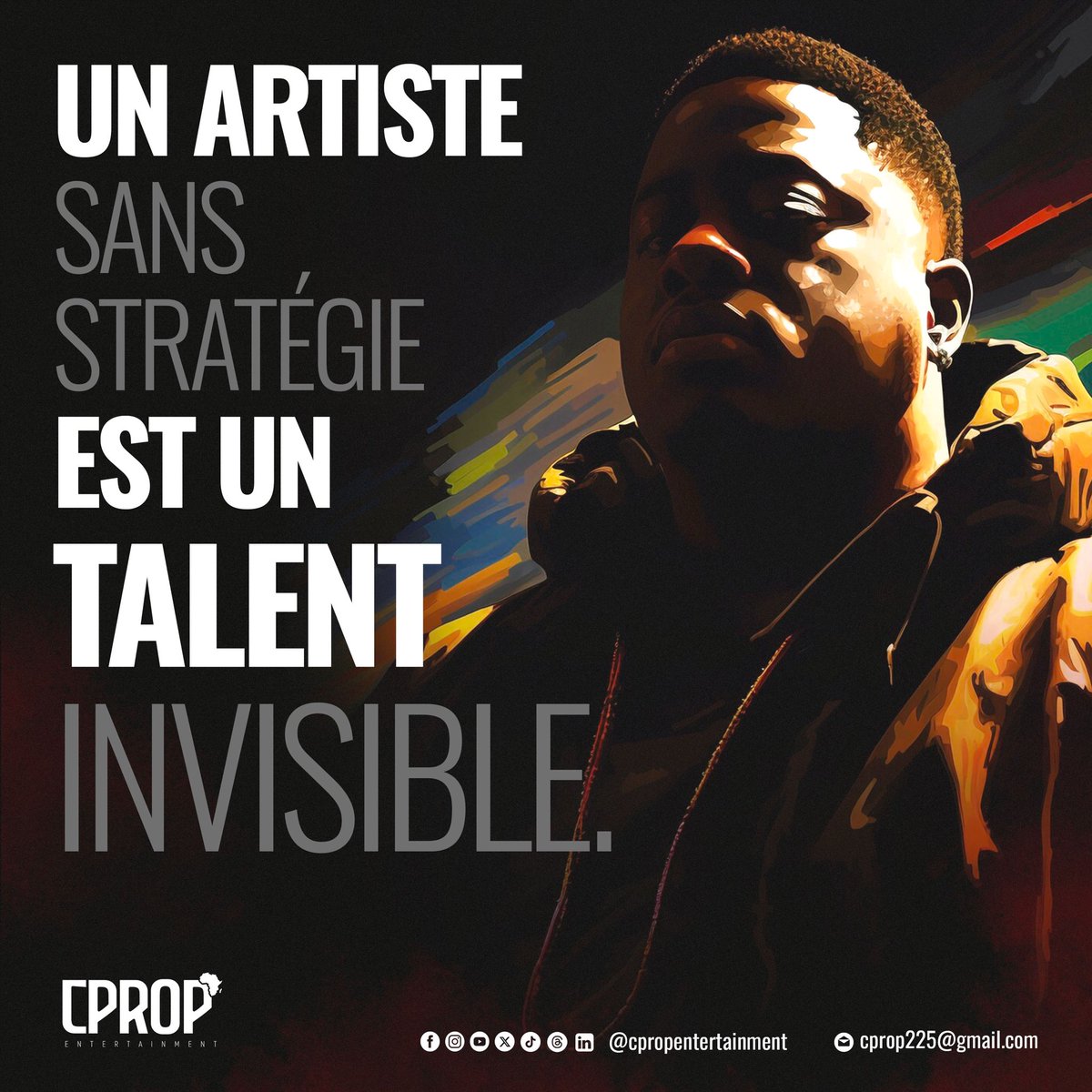 cprop225's tweet photo. Le talent ne suffit pas.
Ils vous faut une stratégie.

Cprop Entertainment.
On ne révèle pas les talents.
On les rend impossibles à ignorer.

From Africa. To The World. https://t.co/aua6ZAwlTm