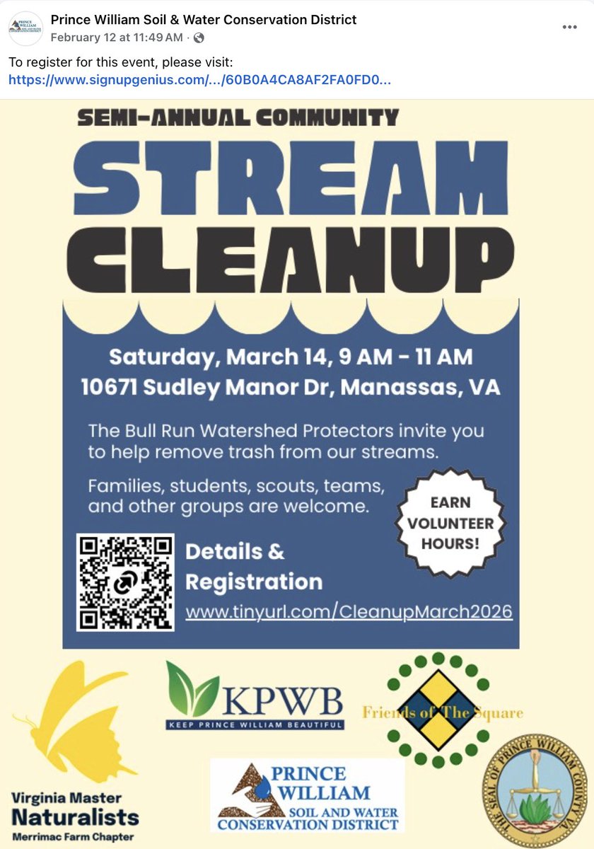 Volunteers are needed for the Bull Run Watershed cleanup.

tinyurl.com/cleanupmarch20…