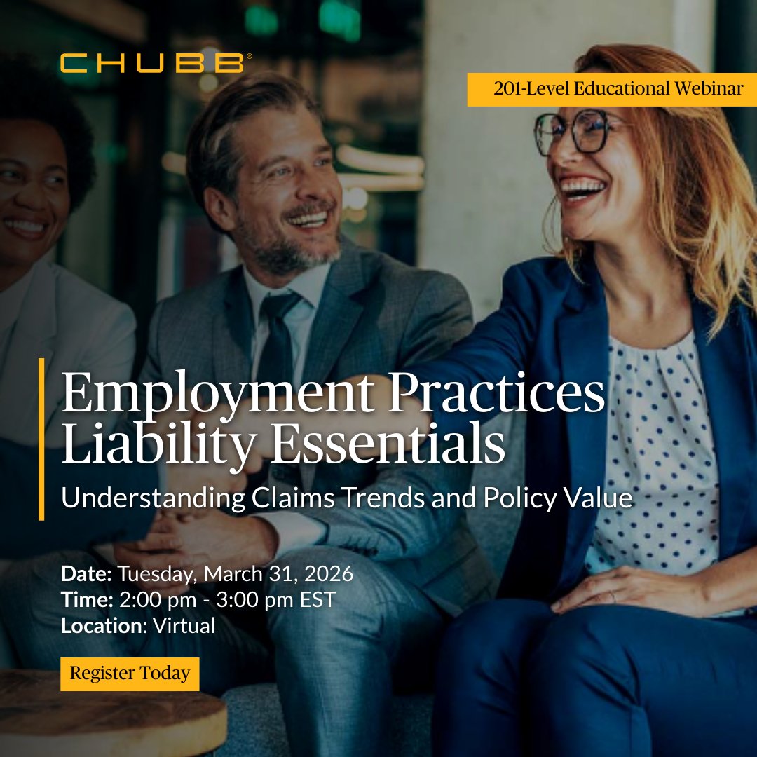 sarahmarville's tweet image. @Chubb #EPL #EPLI #LiabilityInsurance #Insurance