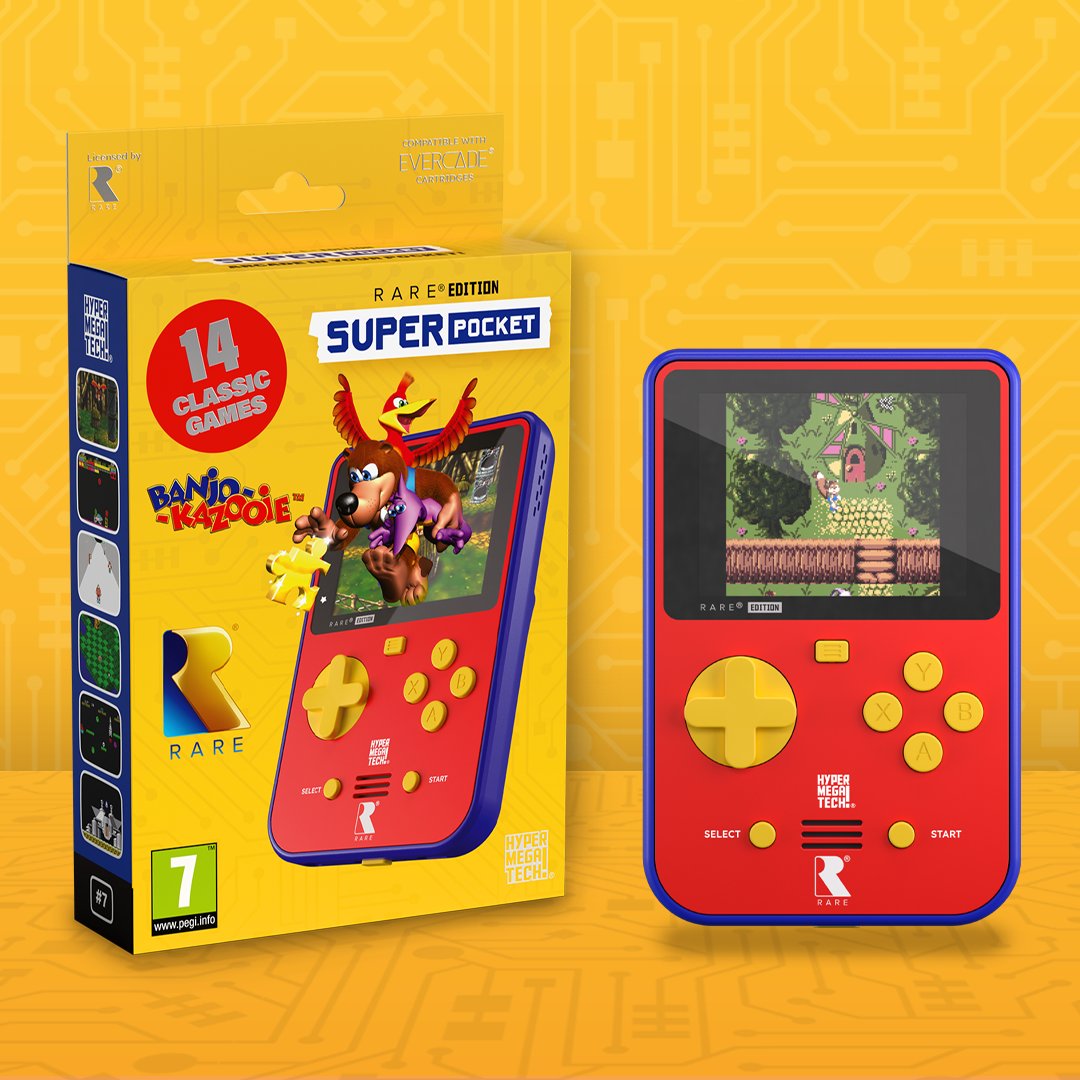 evercaderetro's tweet photo. Take @RareLtd with you anywhere with the new Super Pocket from our sister brand HyperMegaTech! Play the amazing Banjo-Kazooie, Battletoads and Battletoads in Battlemaniancs wherever you are, and expand your game selection with Evercade cartridges. Pre-order today! https://t.co/bzEAgb9nxJ
