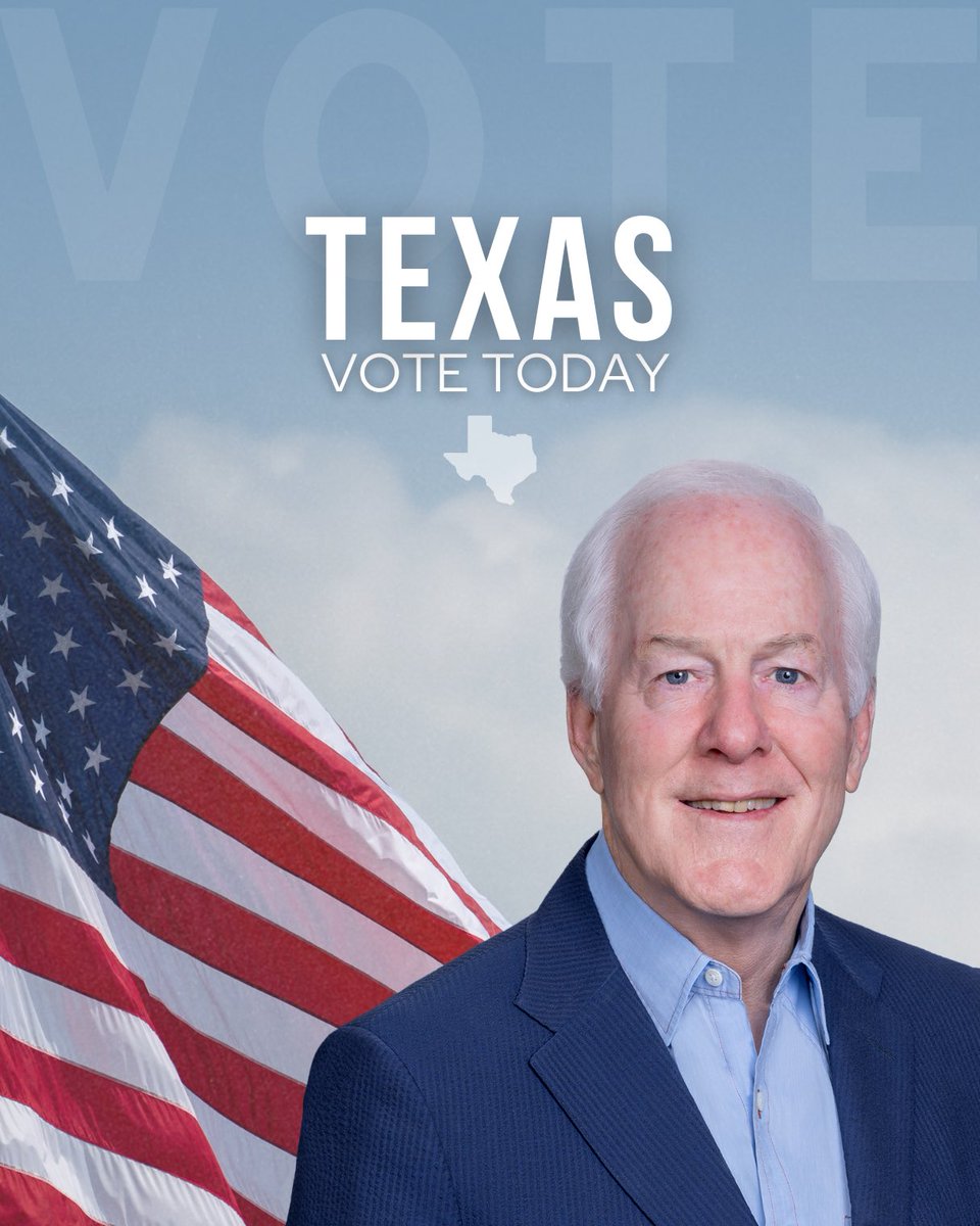 🚨TEXAS🚨

Get out and vote for <a href="/JohnCornyn/">Senator John Cornyn</a> today!

🗳️ goelect.txelections.civixapps.com/ivis-mvp-ui/#/…