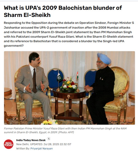 What is Sharm El-Sheikh blunder ???

In 2009, PM Manmohan accepted on record that the Indian intelligence is active in Balochistan.
Jeopardised the country’s fight against terror barely 7 months after the horrific 26/11 attack.
