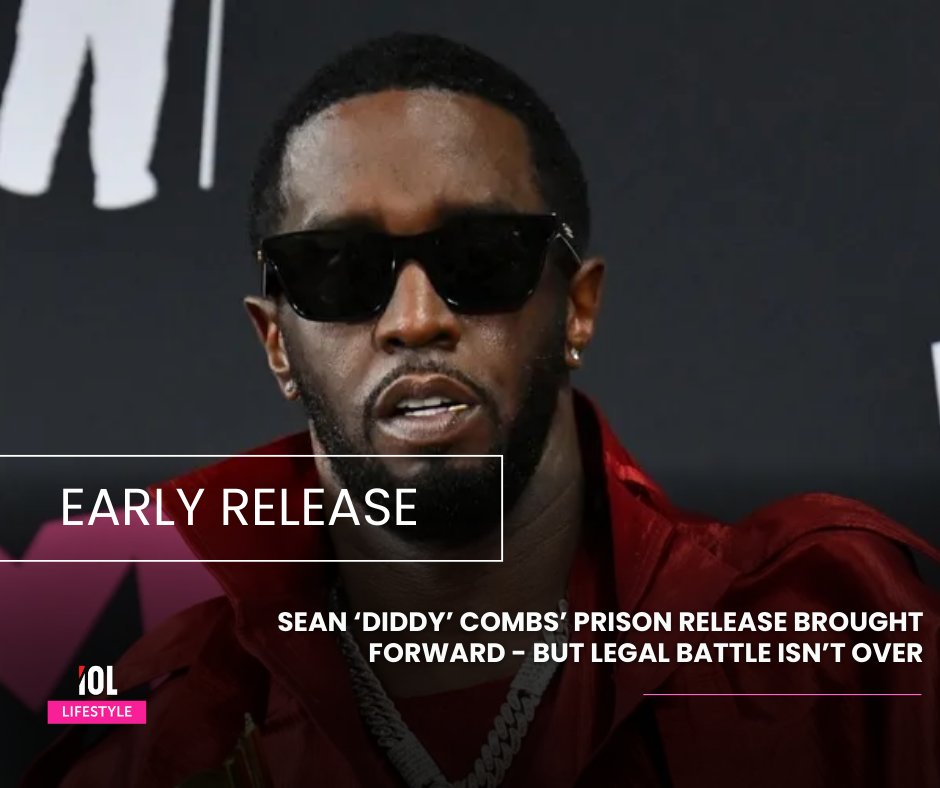 's tweet image. Sean “Diddy” Combs will now be freed on April 25, 2028, six weeks earlier than expected after completing the RDAP program at FCI Fort Dix. 
#Diddy #SeanCombs #EarlyRelease #RDAP #FCIFortDix #HipHopMogul #PrisonSentence @IOL_Lifestyle 
Read on: tinyurl.com/mvm7xx9c