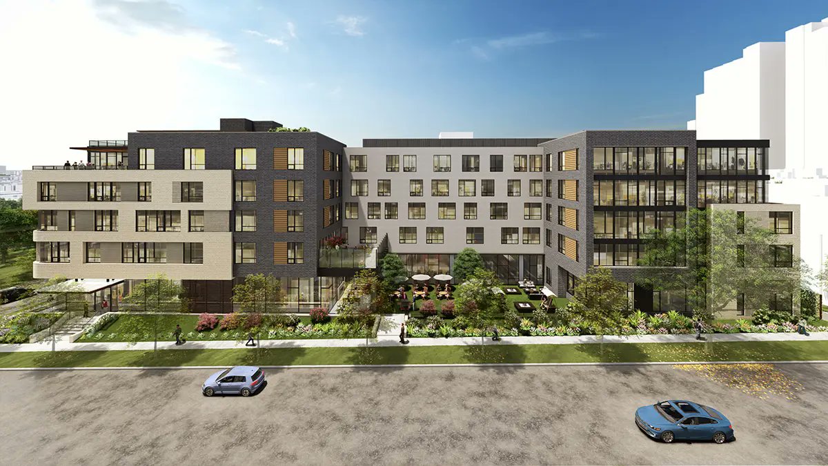 BuildUpDenver's tweet photo. 1st Avenue &amp; Emerson Street, #Denver 80218
5-story assisted living community broke ground last year, makes a splash in the Speer neighborhood, which is not Cherry Creek, as the building wants it to be. 119 homes, including memory care. 68 veh parking spots, 0 bike spots required https://t.co/CQfSdzHL5I