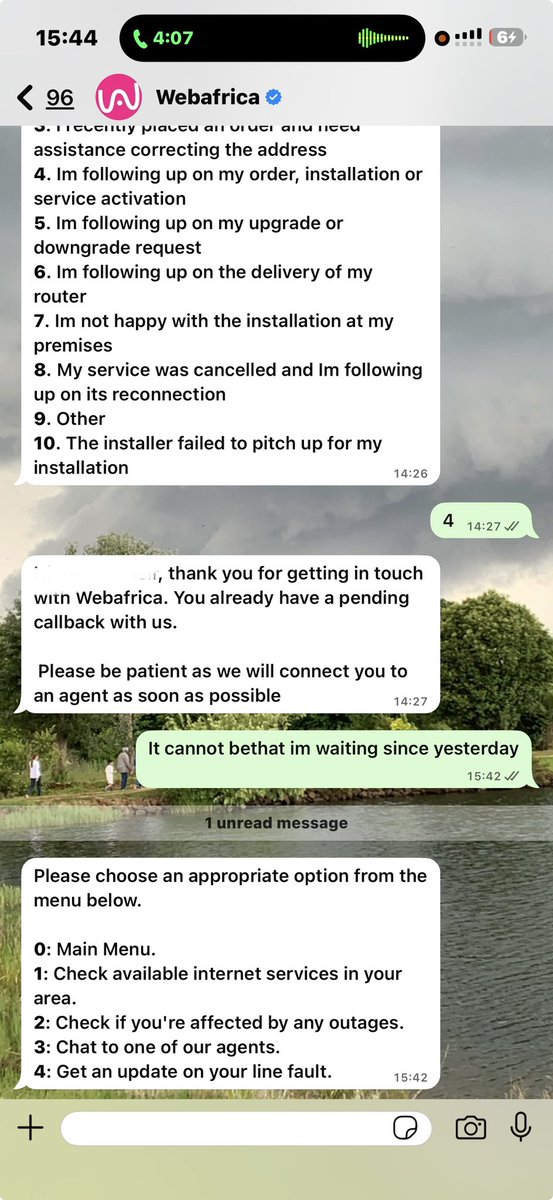 ysl55's tweet photo. @webafrica your service has been nothing short of appauling. I placed a fibre order . I have no timeline and apparently i am on hold with the whatsapp service bot since yesterday awaiting an agent to contact me. Whoever ive spoken to advised that this is the norm with webafrica. https://t.co/zM2LgEiVm0