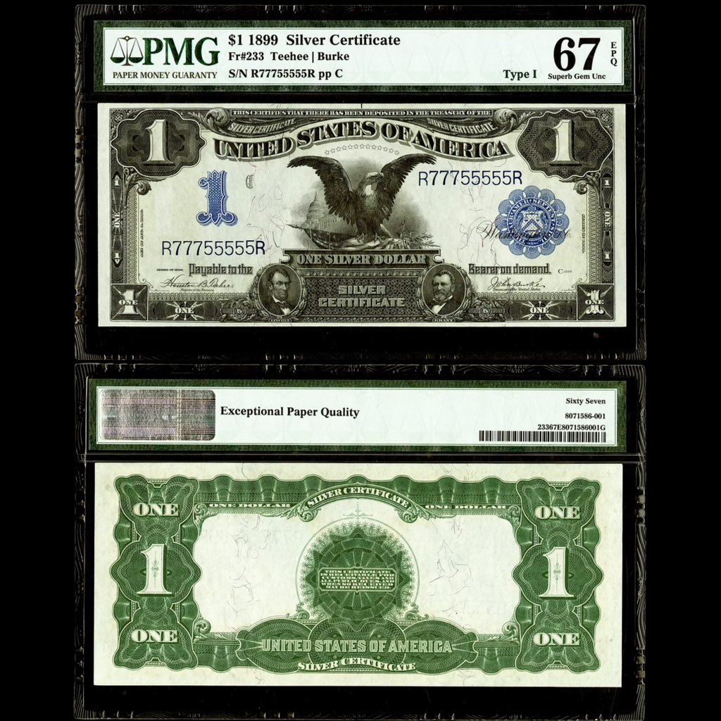derDunkelh25663's tweet image. 【Super attractive number】$1 1899 Silver Certificate, PMG67EPQ, only 3 records have higher scores among over 4,000.
#banknoteworld #moneycollection #banknotecollection #moneycollector