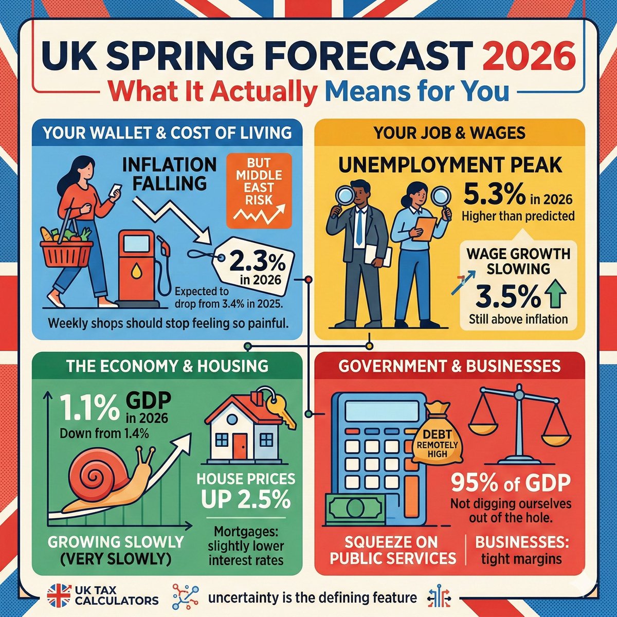Summary of The OBR's Economic and fiscal outlook in today's Spring Statement.

uktaxcalculators.co.uk/tax-news/2026/…

#SpringStatement #SpringForecast