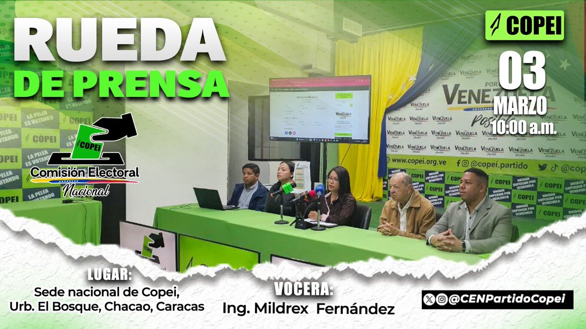 CENPartidoCOPEI's tweet photo. #3Mar | A propósito de las recientes elecciones municipales internas del Partido Democráta Cristiano COPEI, la Comisión Electoral Nacional (CEN), ofreció una rueda de prensa este martes. A través del link acceda a todaa información 👇🏽

https://t.co/xNW4bBnM6S https://t.co/8DwA79jzPk