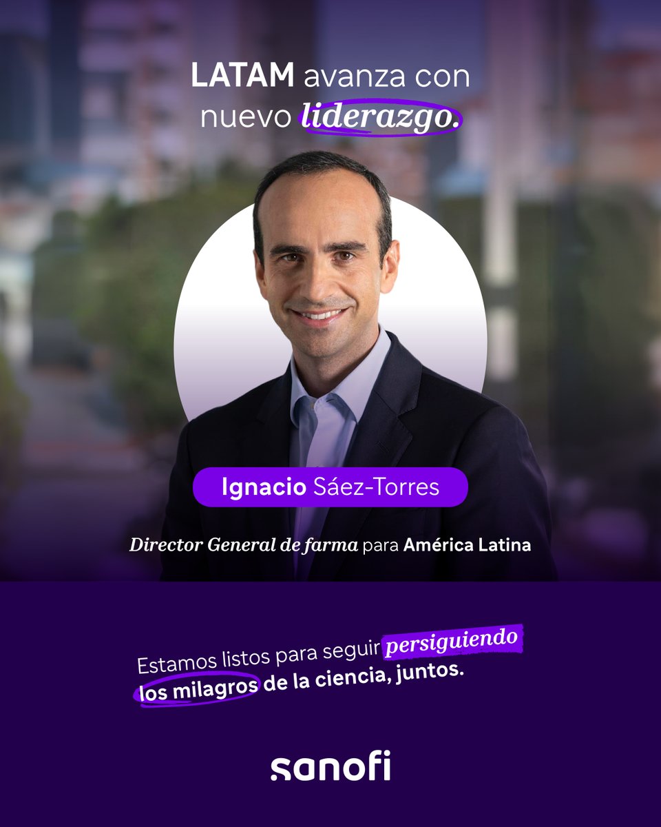 🌎 Nuevo liderazgo.

👔 Ignacio Sáez-Torres asume un nuevo rol como Director General de farma para América Latina, donde su experiencia 📈 y liderazgo 🤝 nos ayudarán a llegar más lejos 🚀 para seguir persiguiendo los milagros de la ciencia y transformar vidas en LATAM.