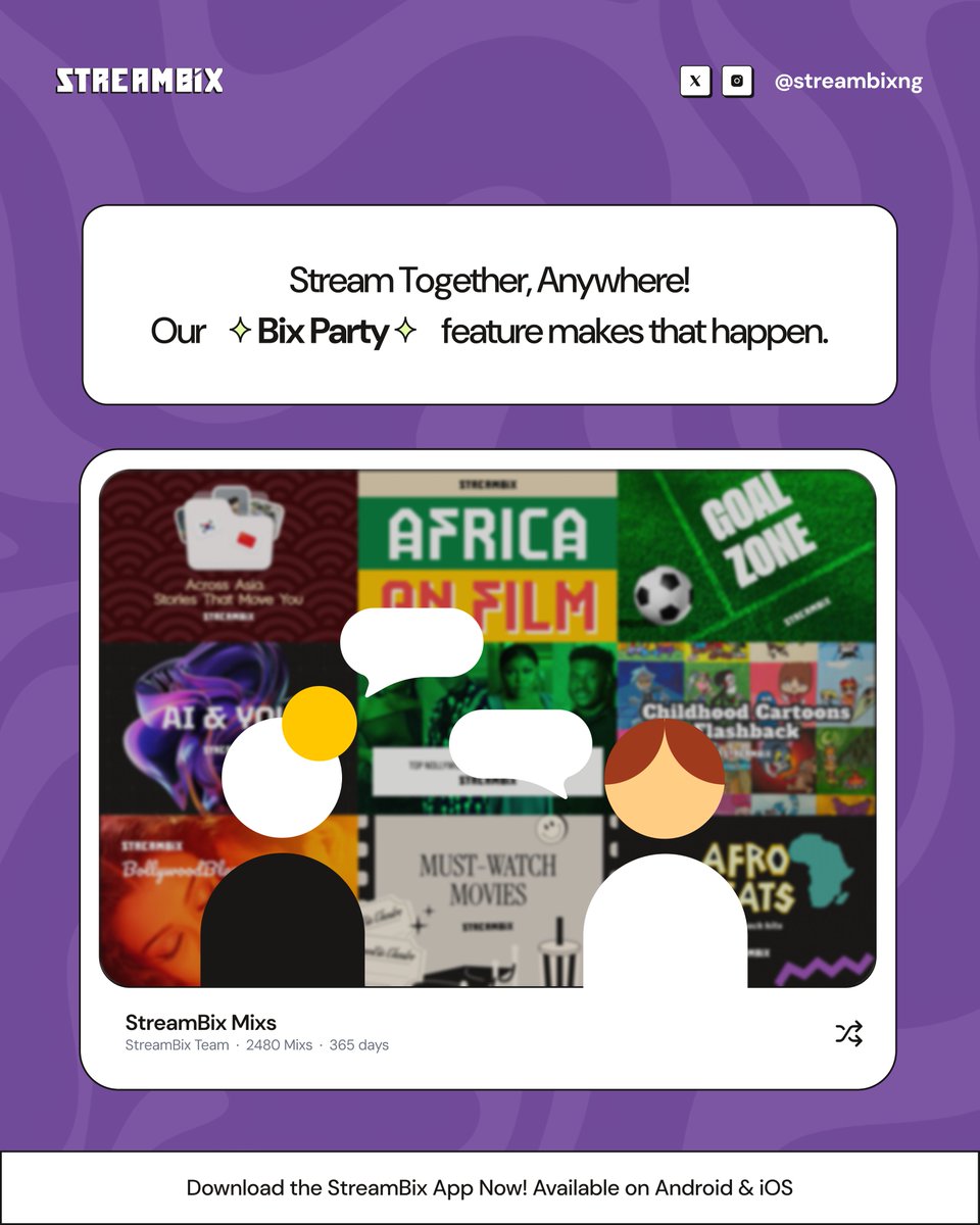 With our Bix Party feature, distance and location are not an issue.😁

So if you like watching movies with friends, but everyone’s in a different location, this is where you should be.😎
Same mixs. Same moment. Different locations.

#streambix #streamingplatform #goodvibesalways
