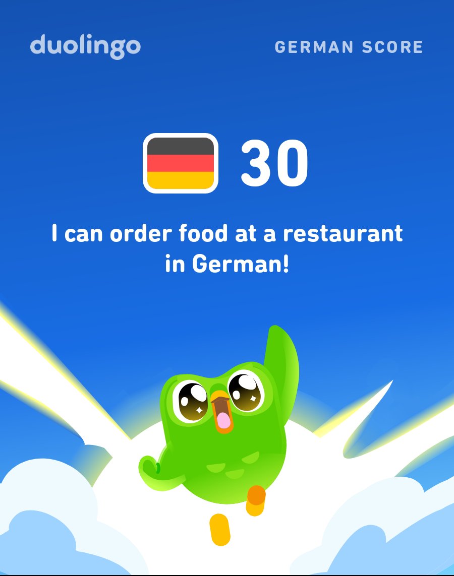 IpakUtih's tweet photo. My Duolingo German Score is 30! https://t.co/anm2OjauPD