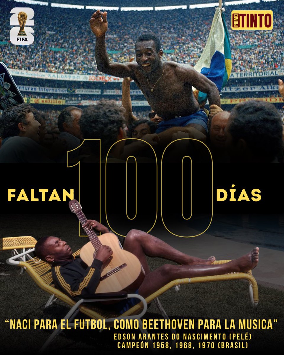 primo_tinto's tweet photo. Recordamos al Rey 👑 
Edson Arantes Do Nascimento PELÉ
Único Tricampeón del mundo 🌎 
🏆1958 🏆1968 🏆1970 
🌍 Brasil 🇧🇷 
—
Sigue esta cuenta regresiva al Mundial.
📆 1 día menos, 1 historia nueva.
🎙️ 1 frase que quedó para siempre.
#Mundial2026 #CuentaRegresiva #WorldCup #futbol https://t.co/5UeiLgBYhN