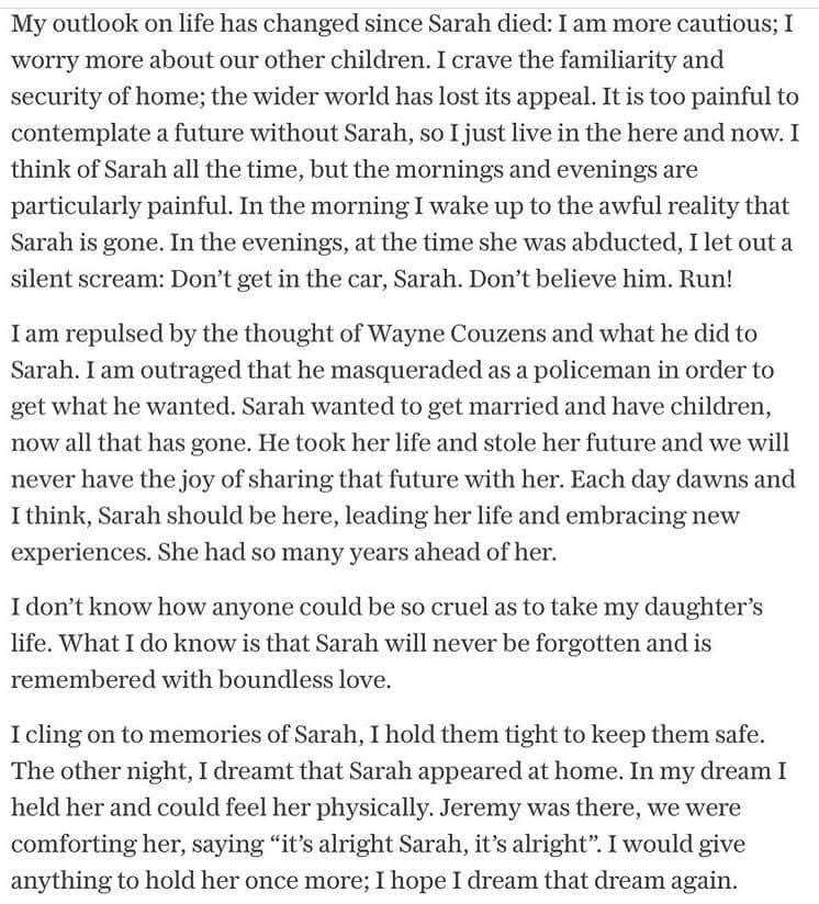 If you can face it, these words written by Sarah Everard’s mother have never left me. 

Kidnapped, raped and murdered by a Met Police Officer whose work nickname was ‘The Rapist’. 

If you don’t call this stuff out, you’re part of it 💔