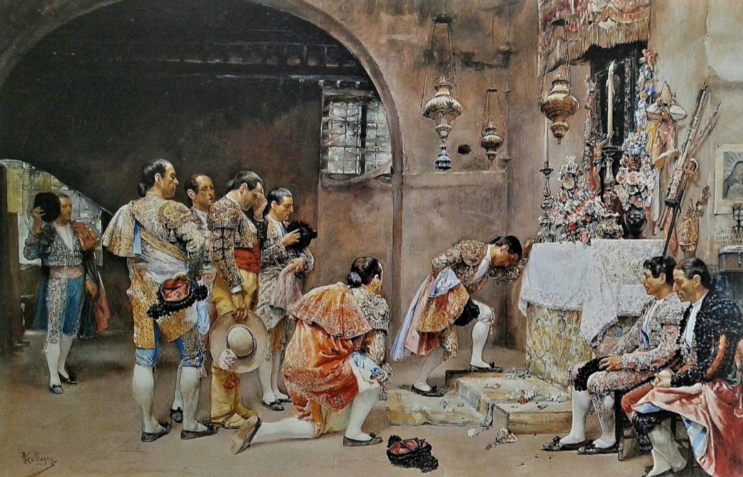 Samsa2111's tweet photo. Los toreros elevando sus plegarias antes de la corrida en pinturas de finales del s. XIX de Salvador Viniegra, excepto la última de Villegas. https://t.co/nUSNVtnzLS