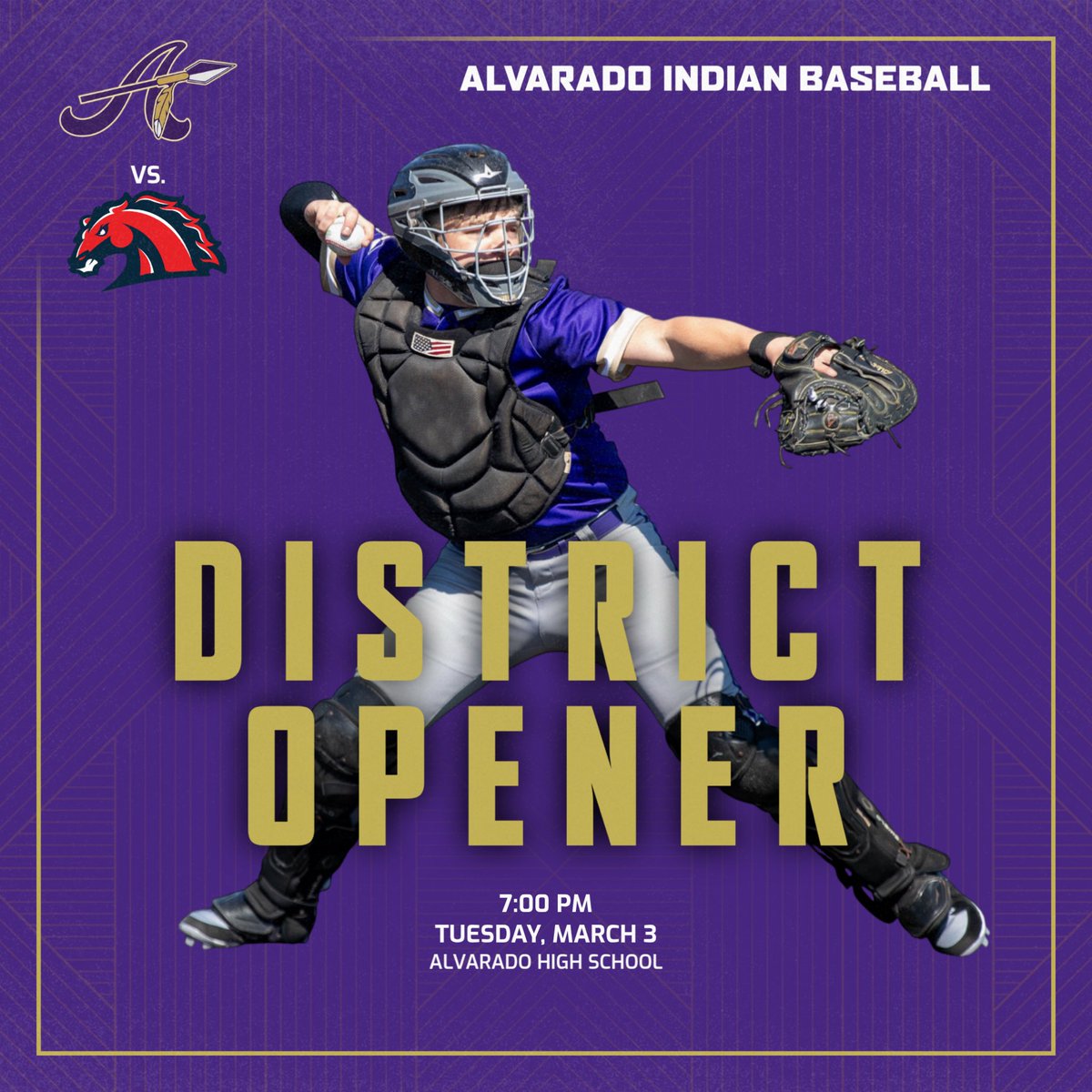 AlvHS_Baseball's tweet photo. GAMEDAY. 
District starts NOW!
🆚 Waxahachie Life
⏰ 7:00
📍 HOME https://t.co/3h8WT0Y621
