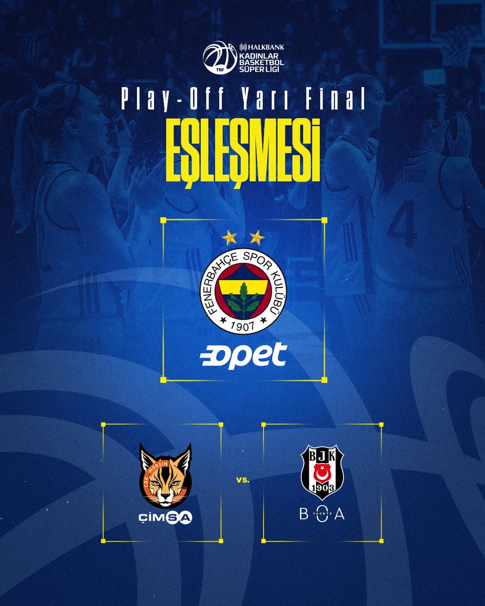 Fenerbahçe Opet, Kadınlar Basketbol Süper Ligi play-off yarı finalinde ÇBK Mersin - Beşiktaş BOA eşleşmesinin galibiyle karşılacak.