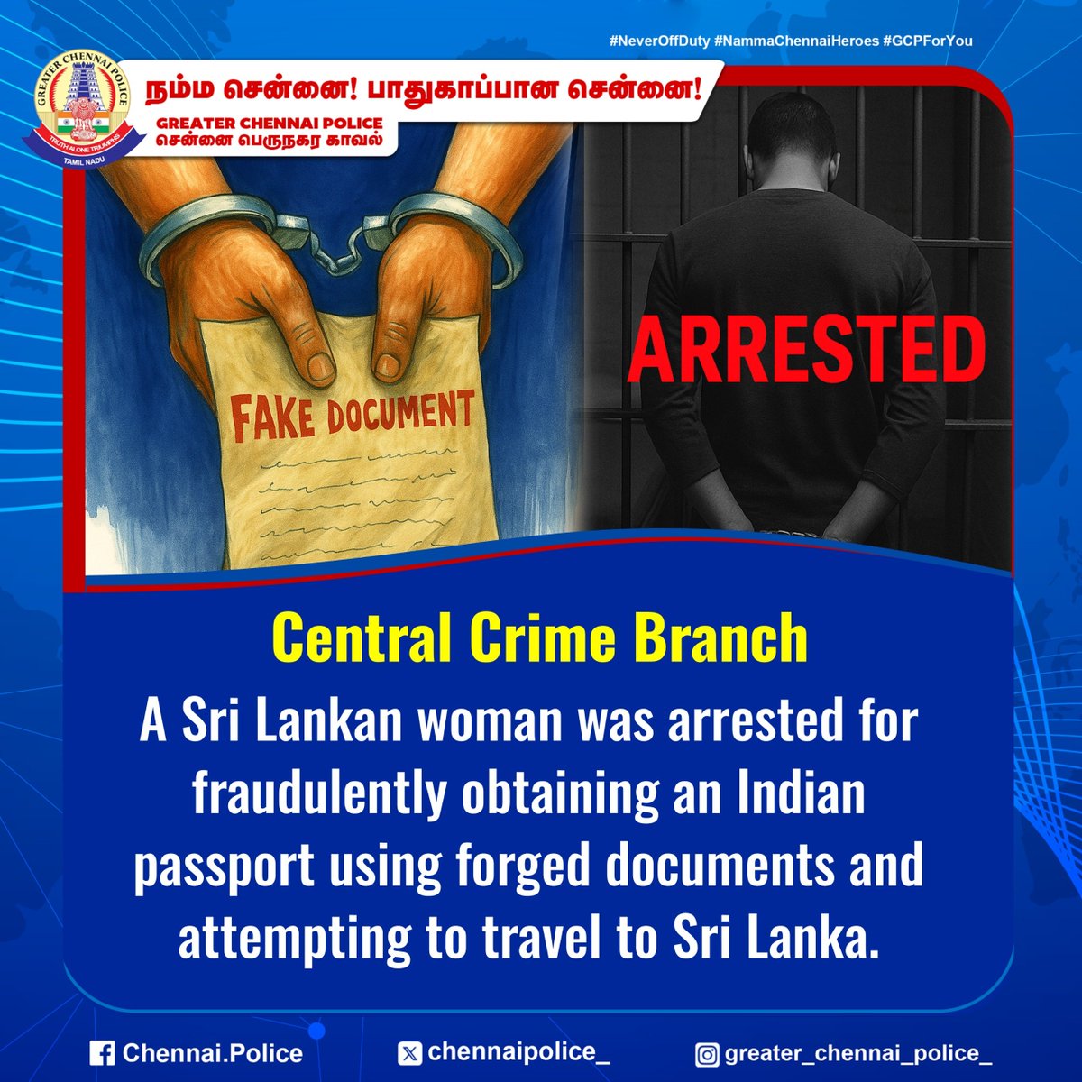 chennaipolice_'s tweet image. Central Crime Branch

A Sri Lankan woman was arrested for fraudulently obtaining an Indian passport using forged documents and attempting to travel to Sri Lanka.

#CCB #FakeDocument #GCP #ChennaiPolice #Arrest
