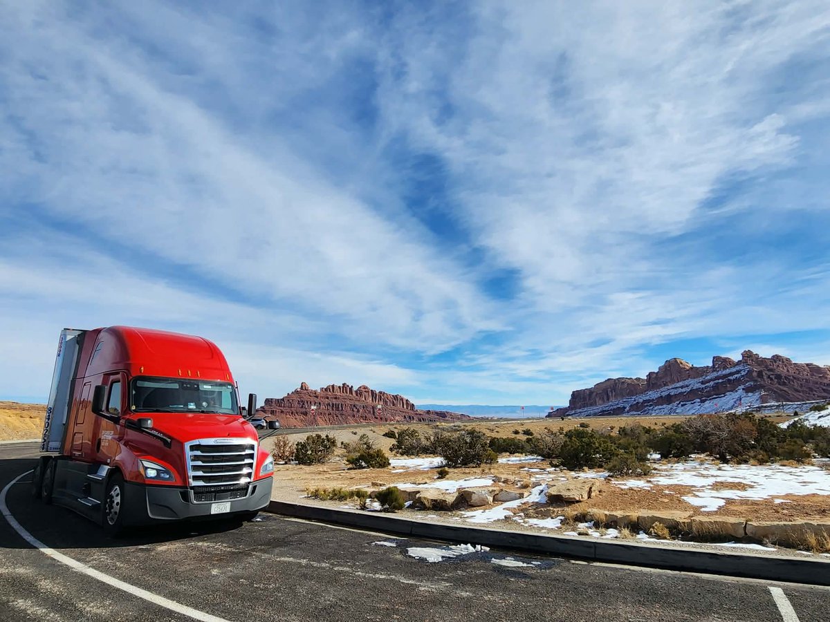 CreteCarrier's tweet photo. Big beautiful sky at the Black Dragon Canyon Viewpoint in Utah. Thanks to Ernie Delegencia for sharing this early spring image. Have a great, safe day #CreteFam! #trucking #trucker #supplychain https://t.co/hneKD2UWw9