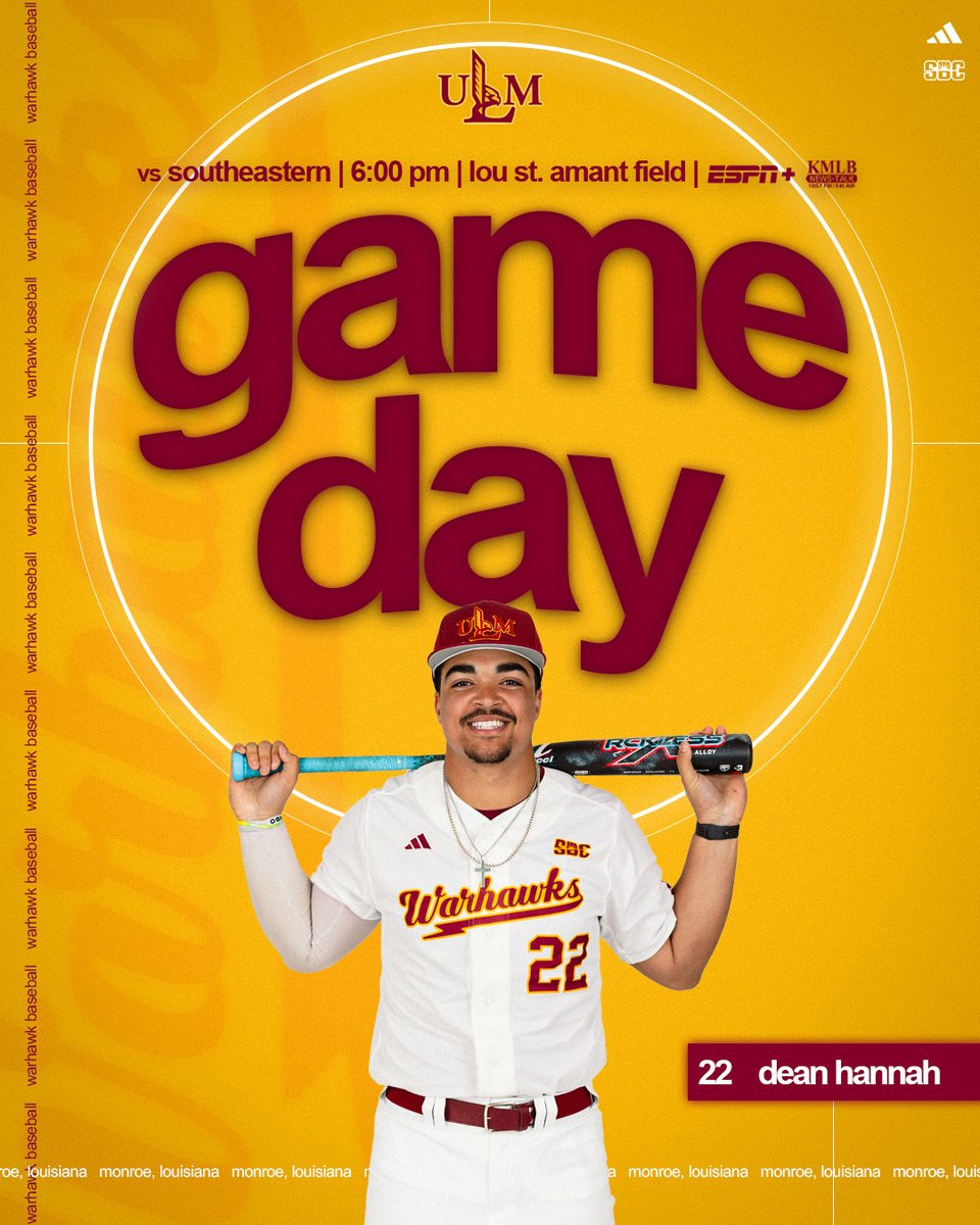 ULM_BSB's tweet photo. Some midweek action🎬

🆚 Southeastern
🕕 6 pm
🏟️ Lou St. Amant Field
🎟️ https://t.co/FpjdwYOJpT
👉 Kids 12 and under get in free!
📺 ESPN+ | https://t.co/NkF6R7rGJA
📻 KMLB 105.7 FM | https://t.co/pgyGUs8jWH https://t.co/3btOvSHHzr
