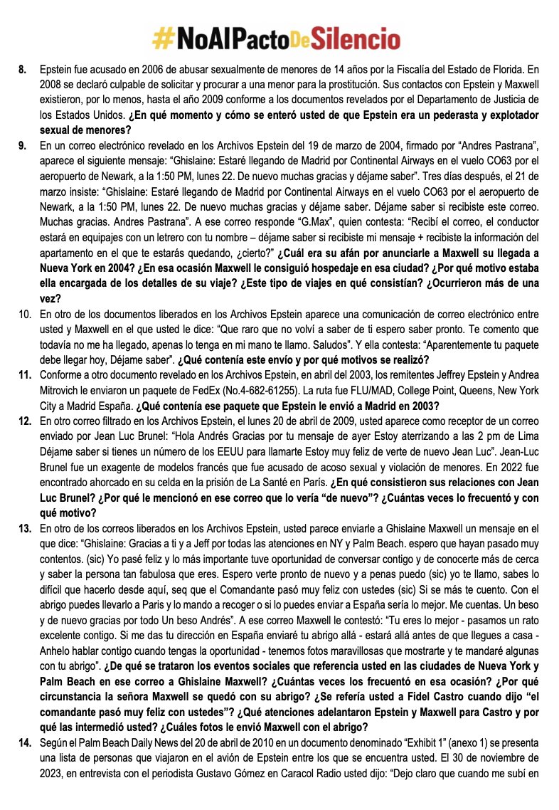 AnaBejaranoRG's tweet photo. Ya somos 124 mujeres con 20 preguntas. Entre más busquen silenciarnos con ataques más persistiremos. Nada desviará nuestra atención de la necesidad de que Andrés Pastrana conteste las preguntas de interés público que le hemos formulado. #NoAlPactoDeSilencio https://t.co/HyXrH1OPrA