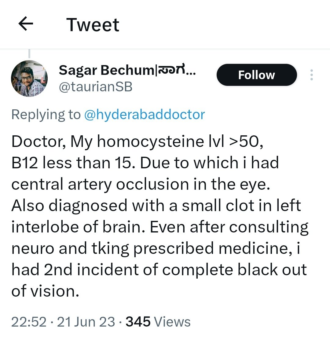 Whatttttt!!!!!!! Homocysteine should be 9 ideally! That figure is horrendous! Tell your colleague to meet an ophthalmologist as fast as possible! 

Or else start taking Nurokind Fast strips (two daily). Any chemist nearby will have some or the other methylcobalamin 1500mcg tablet