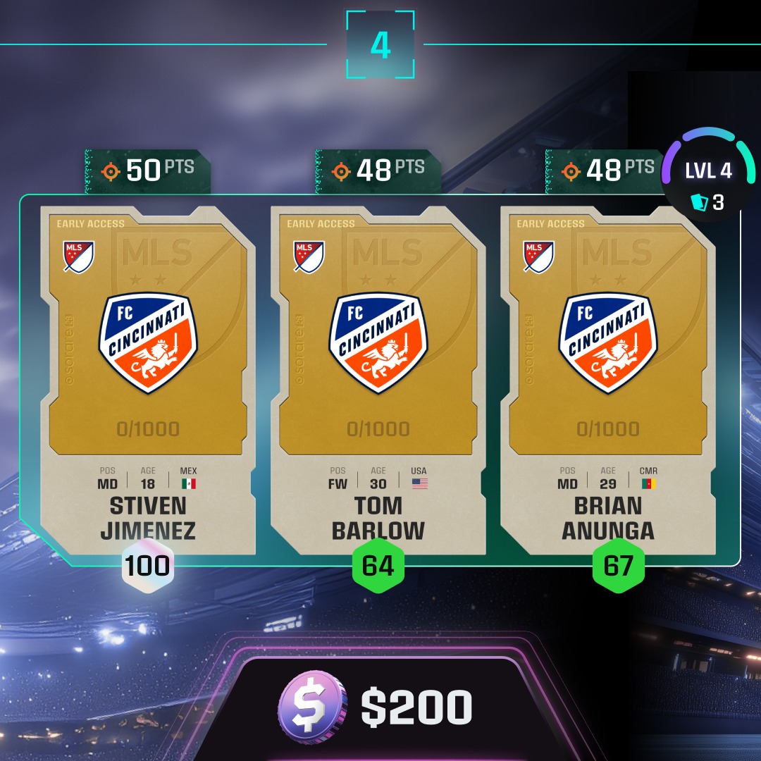 Sorare's tweet photo. 🏆 QUICKPLAY WINNER: JOMBOSLIDE 🏆

Perfect knowledge of MLS and sharp analysis of favorable continental matchups helped him clear all 5 steps.. including one by less than a point! 🤯

He’s sharing the $10,000 prize pool with Gio87💰

Today it all resets: QuickPlay Part 2 begins!
